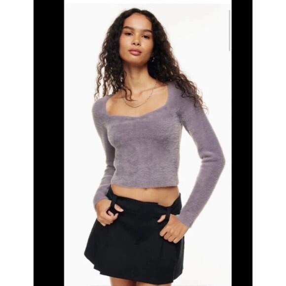 Sunday Best Tops - Aritzia Sunday Best Medium Elsie Long Sleeve Sweater Crop Top Women Gray Fuzzy